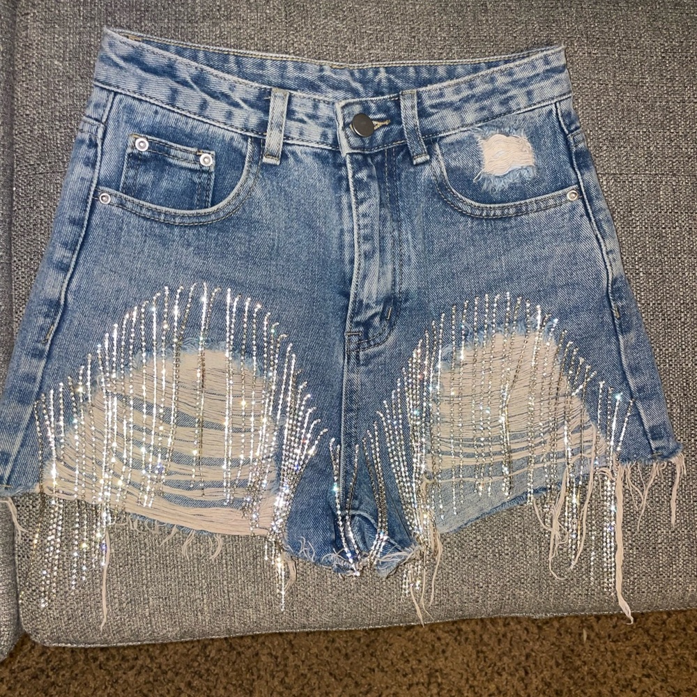 Glamorous Blue Jean Shorts with Silver Accents